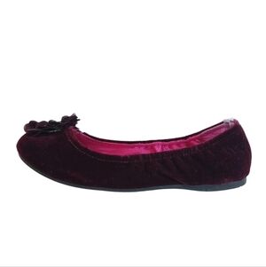 Lindsay Phillips Ballet Flats Women's 7.5 Red Faux Velvet Slip-on Sparkly Shoes